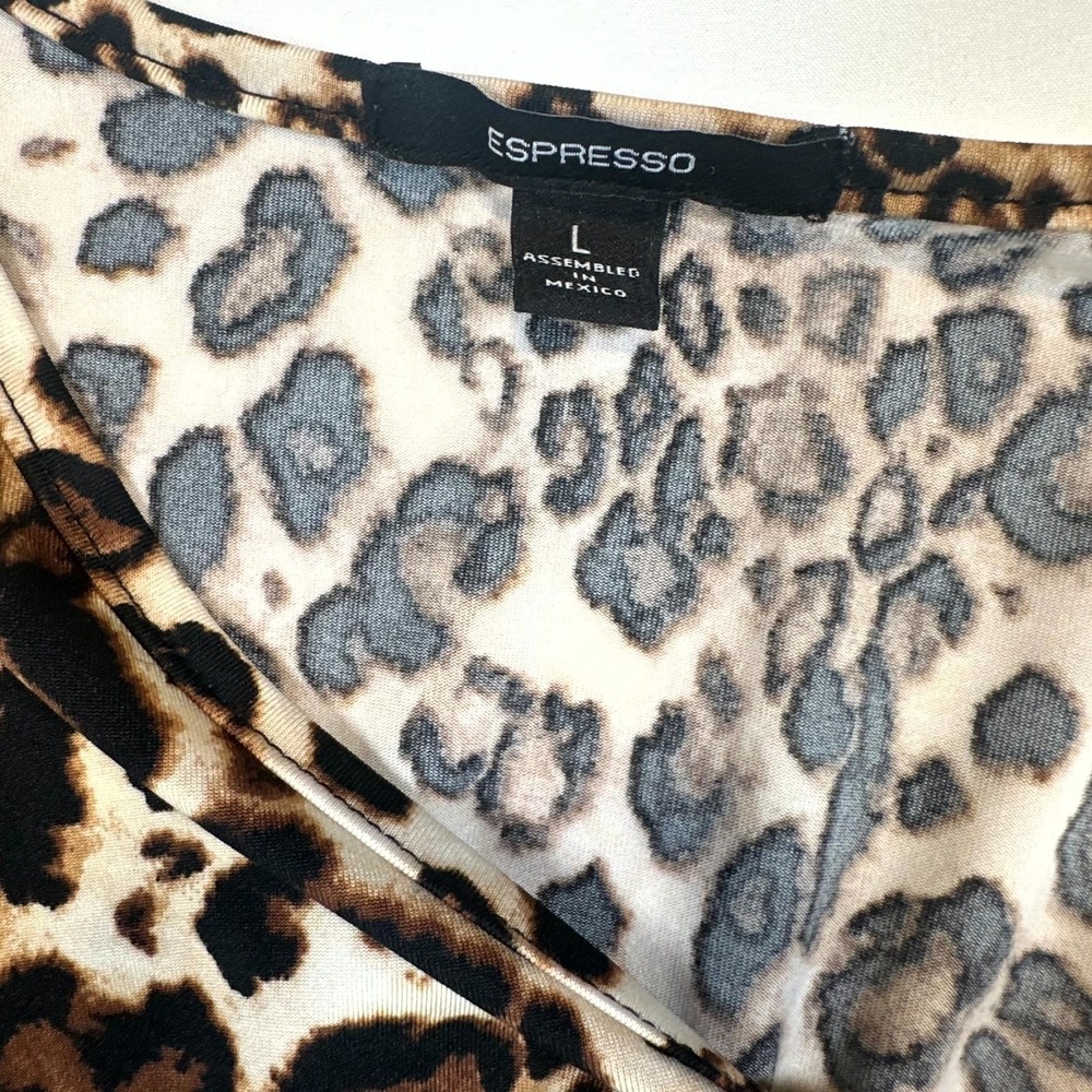 Espresso Dress Women Large Multicolor Leopard Print Handkerchief Hem Front Twist - Picture 4 of 11